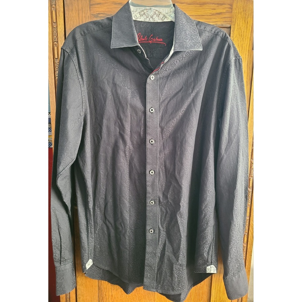Robert Graham Mens Classic Fit Button-Up Shirt Paisley Gray Lg Flip Cuff